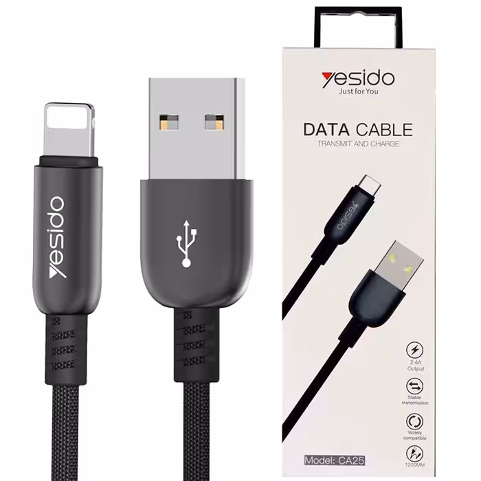 کابل USB به لایتنینگ یسیدو YESIDO CA25 طول 1.2 متر 2.4 آمپر