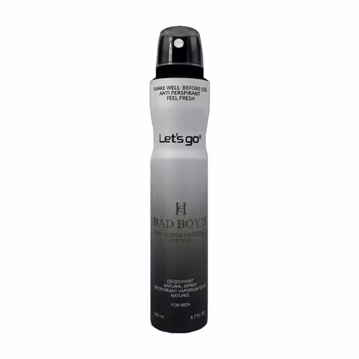 اسپری خوشبو کننده بدن  مردانه lets go لتس گو مدل bad boy حجم 200 میلی لیتر | Let’s Go men’s Body Deodorant Spray Model bad boy 200 ml