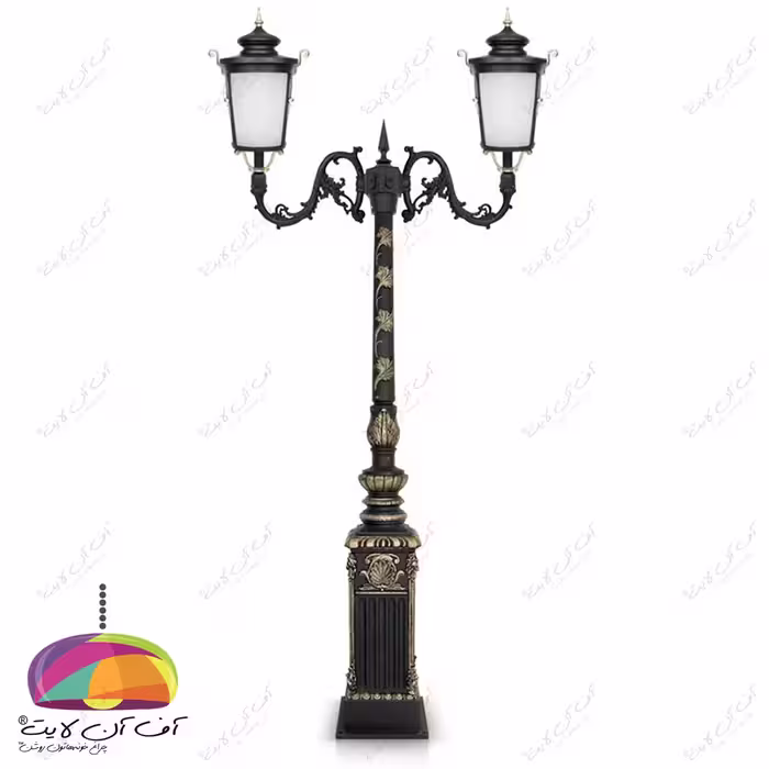 چراغ پارکی دو شعله مدل روژان شاخه سپیدار پایه درباری شب تاب