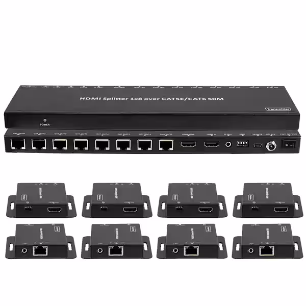 اسپلیتر توسعه دهنده HDMI روی کابل شبکه 50 متر با 8 عدد گیرنده فرانت مدل FN-V189