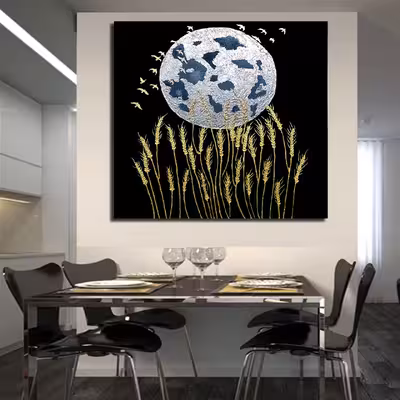 تابلو نقاشی برجسته مدل تلالو گندم و ماه