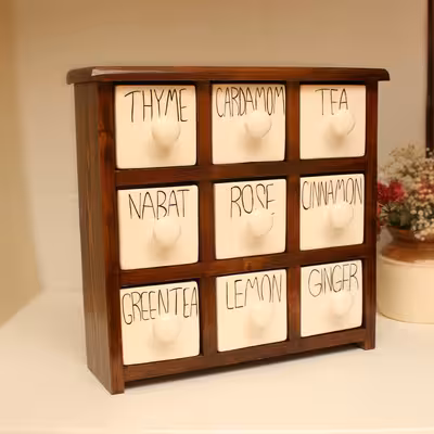 جای ادویه 9 پارچه مدل چوبی و سرامیکی کد Text09