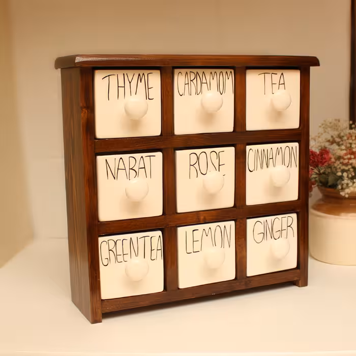 جای ادویه 9 پارچه مدل چوبی و سرامیکی کد Text09