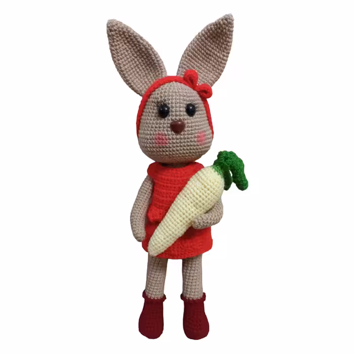 عروسک بافتنی مدل خرگوش ملوس و هویج ممجموعه 2 عددی