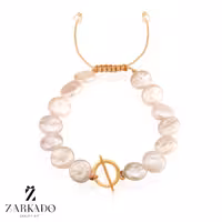 دستبند مروارید باروک دایره سفید با پلاک تیفانی طلا