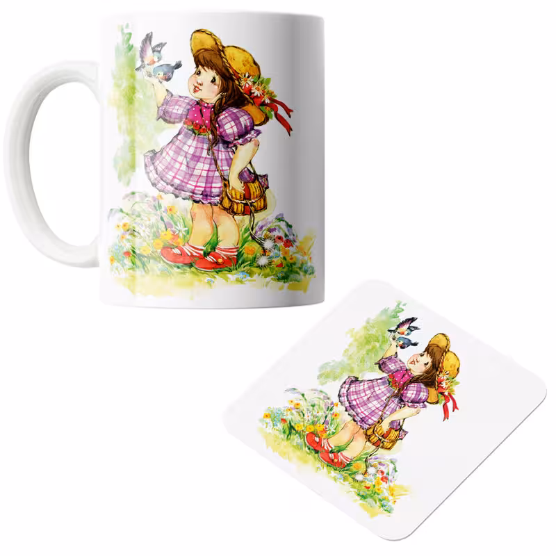 خرید ماگ-لیوان  دختر کوچک و پرنده ها کد DKC404 بدون زیر لیوانی