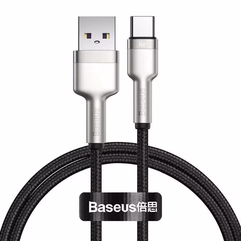کابل تبدیل USB به USB-C باسئوس مدل Metal Data cable 66W fast charging طول 1 متر