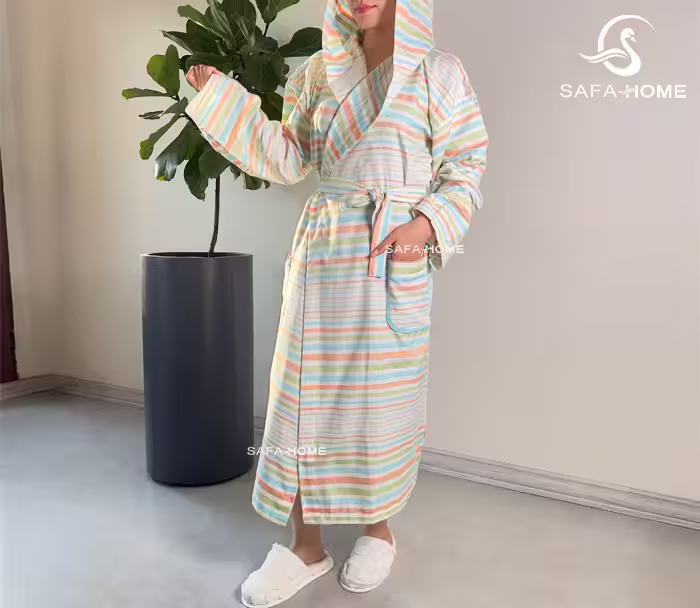 حوله تن پوش نخی راه‌راه سایز لارج