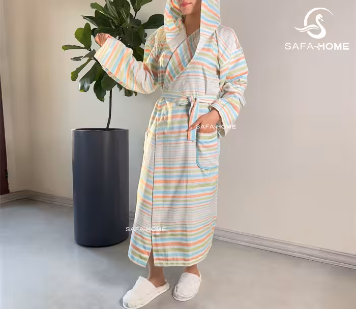 حوله تن پوش نخی راه‌راه سایز لارج