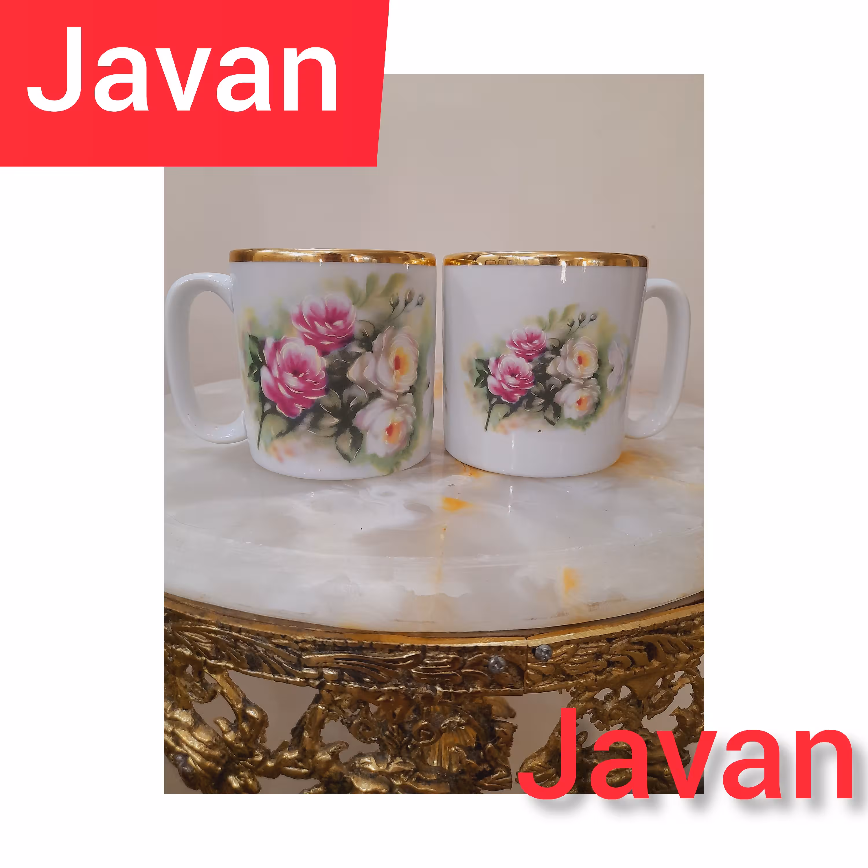 لیوان و ماگ چینی طرح چاپ شده گل لب طلایی درچند طرح جنس درجه یک عالی مناسب کادو