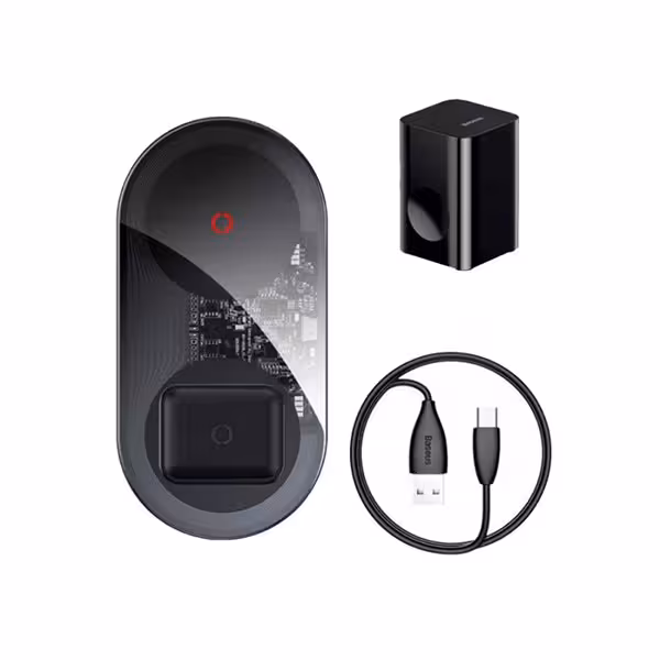 شارژر وایرلس 2 تایی گوشی و ایرپاد 2 باسئوس به همراه آداپتور شارژ مدل TZWXJK-B01