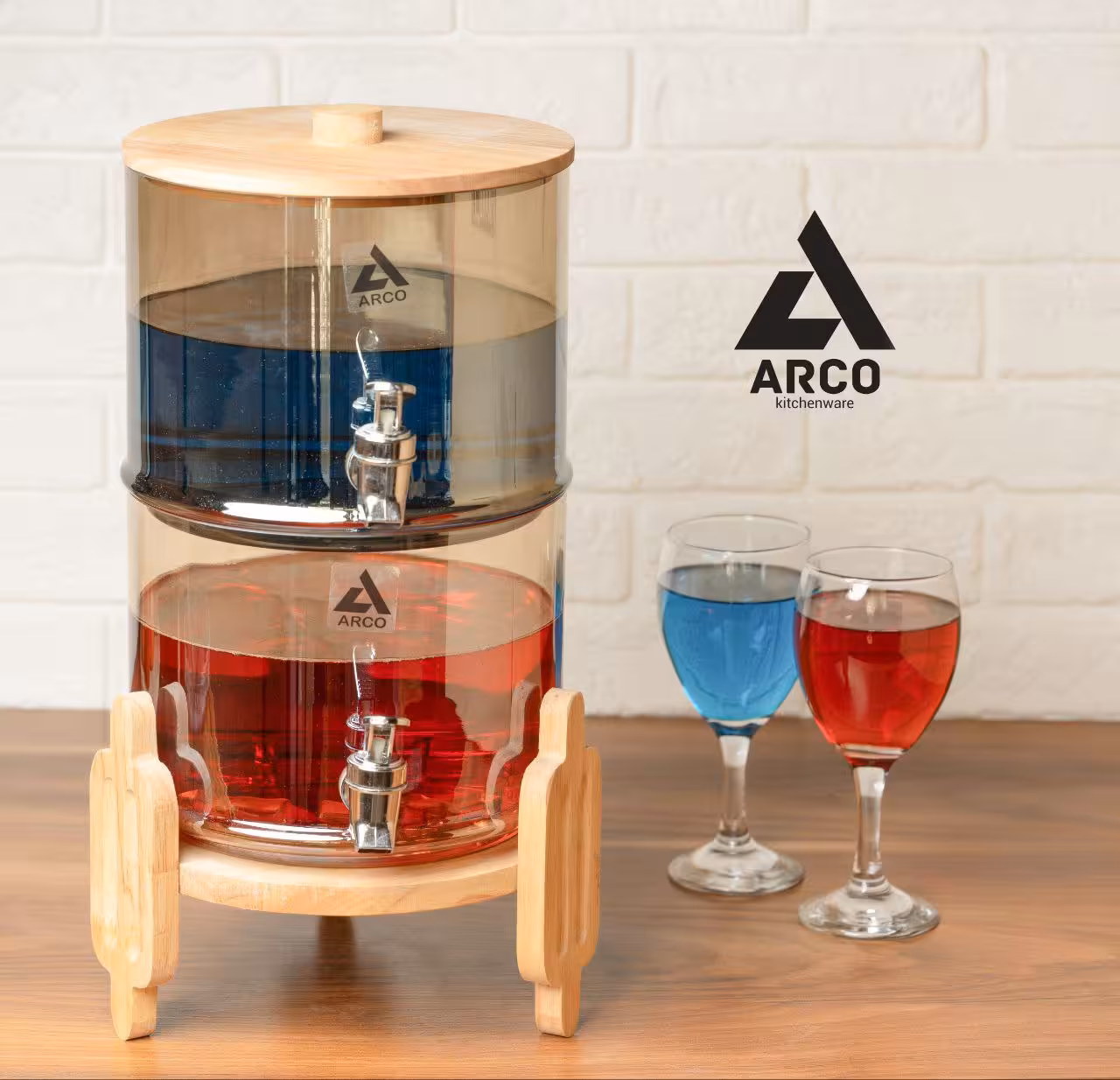 کلمن شیشه ای دو طبقه پایه چوب دسته دار طرح پیانو شیشه دودی