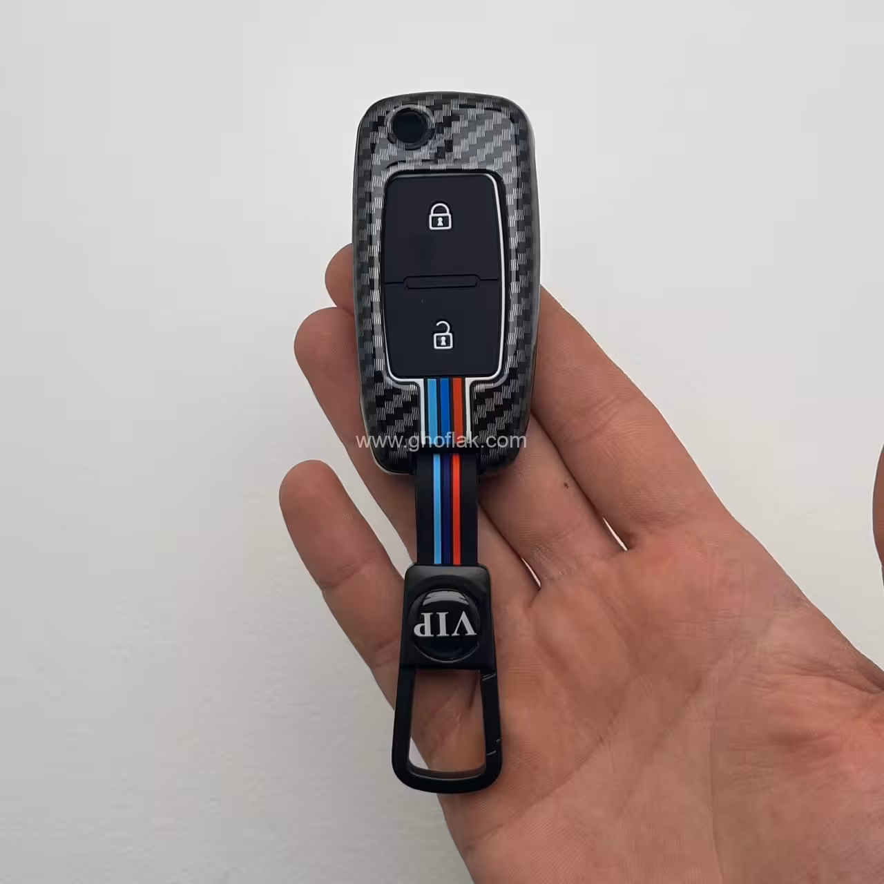 کاور ریموت 405 و پارس کلید تاشو دو دکمه دور فلزی طرح کربن