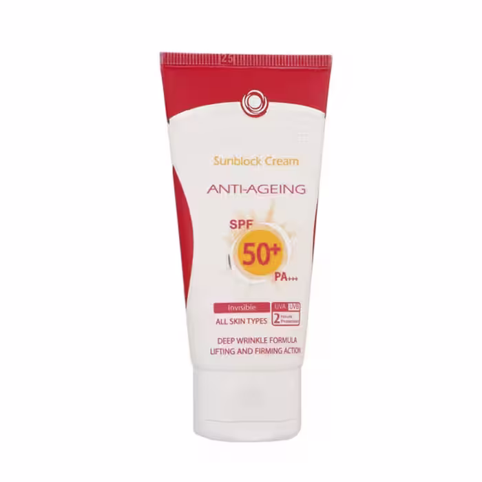 کرم ضد آفتاب ضد چروک SPF50 برند سان سیف مدل بی رنگ مناسب انواع پوست