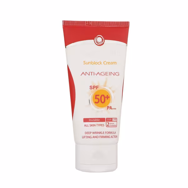 کرم ضد آفتاب ضد چروک SPF50 برند سان سیف مدل بی رنگ مناسب انواع پوست