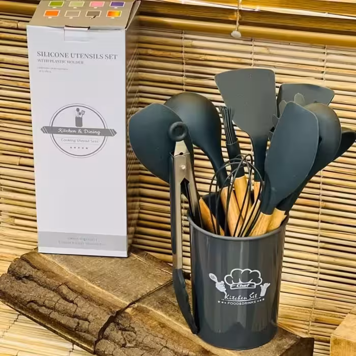 ست کفگیر ملاقه 12 پارچه سیلیکونی کوچک | amazonchi