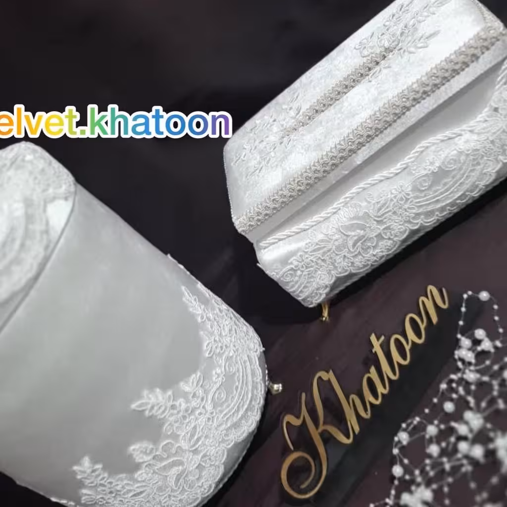 سطل و جا دستمال مخملی رنگ بژ برند ولوت خاتون طول عرض استاندارد  طبیعی