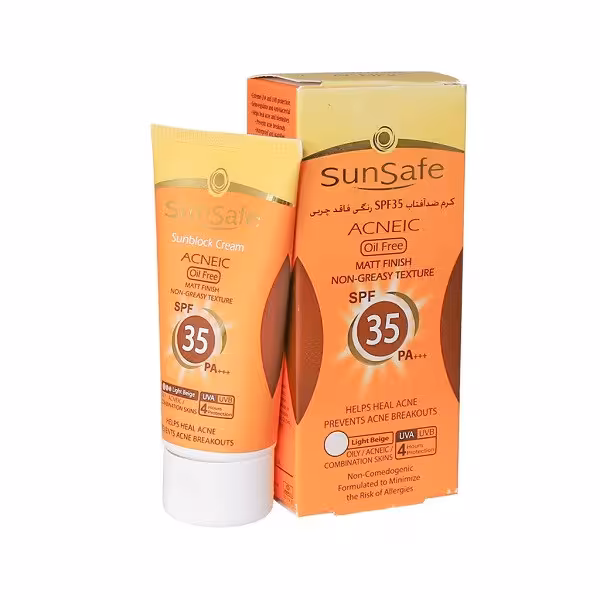 کرم ضد آفتاب رنگ بژ روشن پوست چرب spf35 برند سان سیف