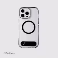 قاب اسلیکتو شفاف مگ سیف استند دار مشکی مناسب iPhone 15 Pro Max (7847)
