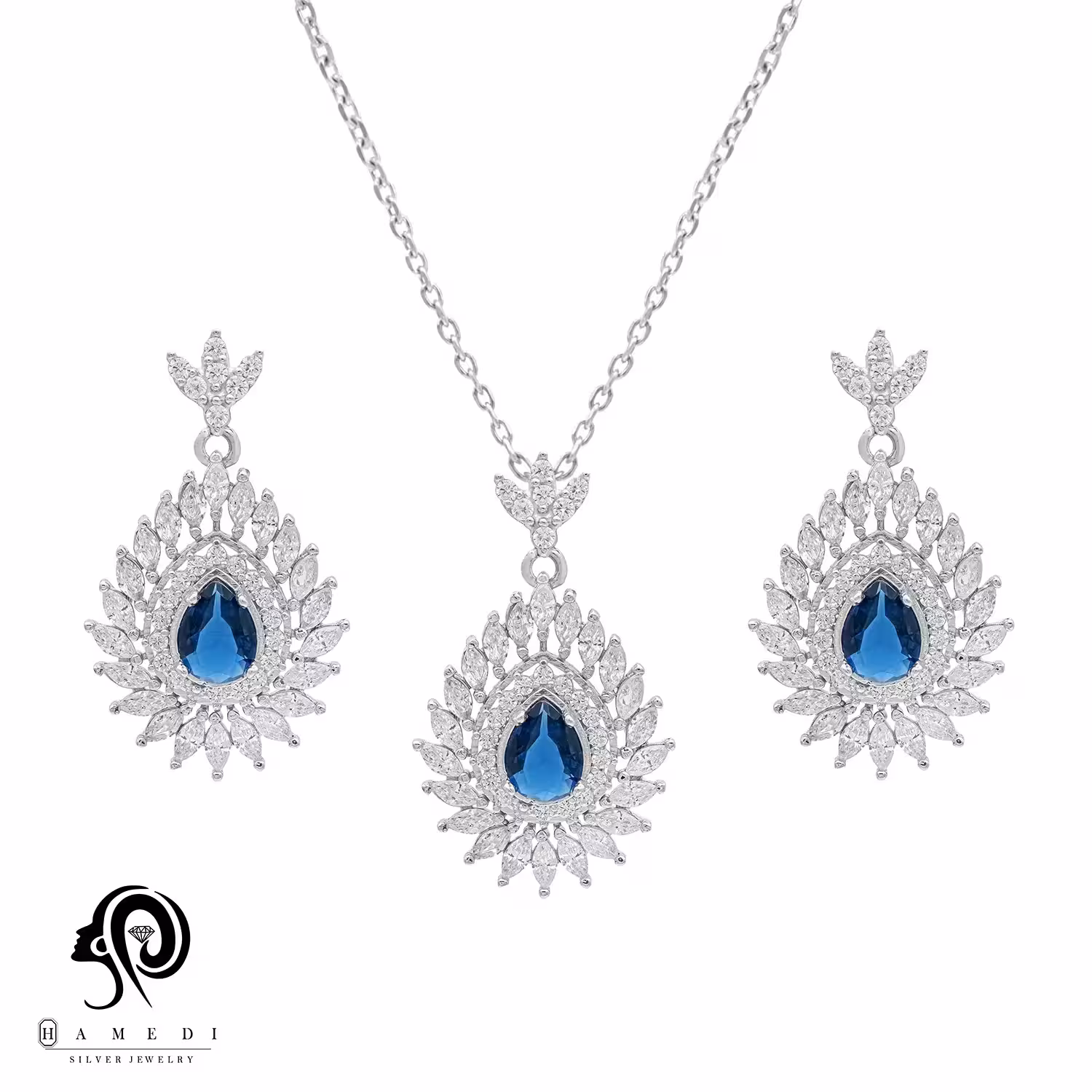 نیم ست نقره زنانه مجلسی جواهری مدل NI R76