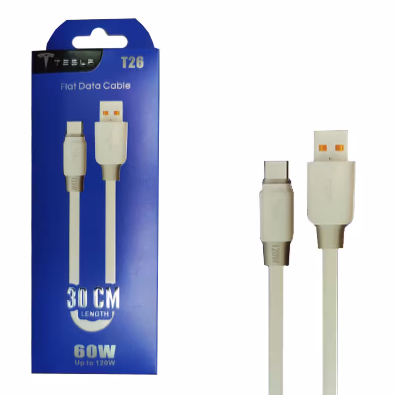 کابل شارژ و دیتا میکرو پاوربانکی 30cm فست Tesla T26 فوق ضخیم