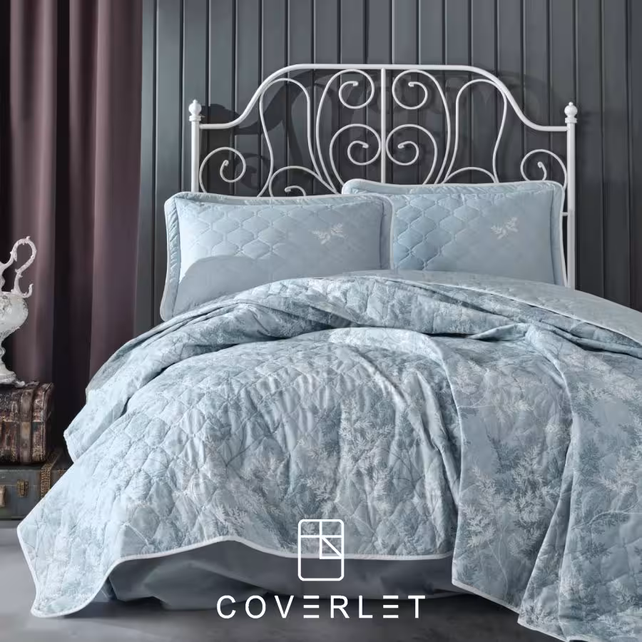 روتختی پنبه‌دوزی طوسی دونفره طرح‌دار مدل Natur