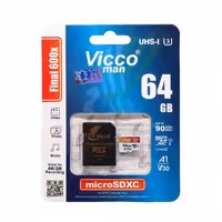 کارت حافظه میکرو 64 گیگ ویکومن Vicco Man Final 600x Plus U3 90MB/s با آداپتور SD