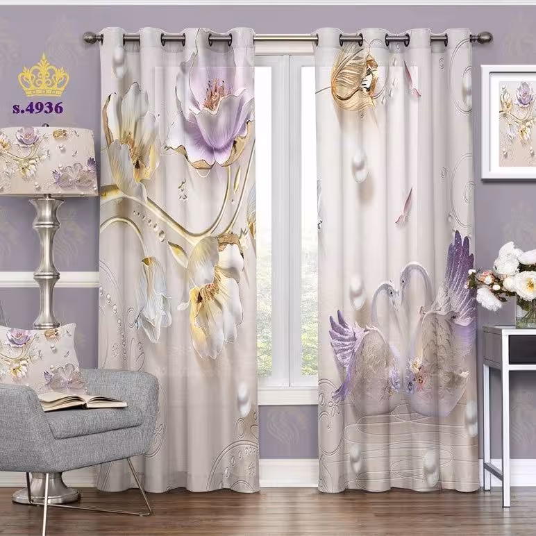 پرده پذیرایی دو قواره پانچ منظره طرح قوی های عاشق کد S4936