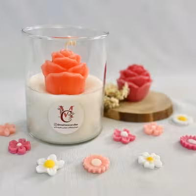 شمع شیشه ای گل رز