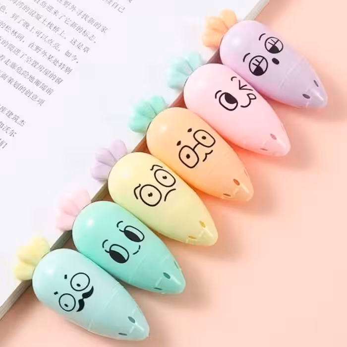 مینی هایلایتر فانتزی 6 رنگ طرح هویج مینی هایلایتر هویجی 6 رنگ 