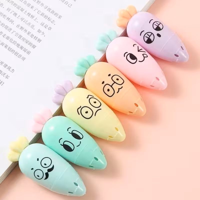 مینی هایلایتر فانتزی 6 رنگ طرح هویج مینی هایلایتر هویجی 6 رنگ 