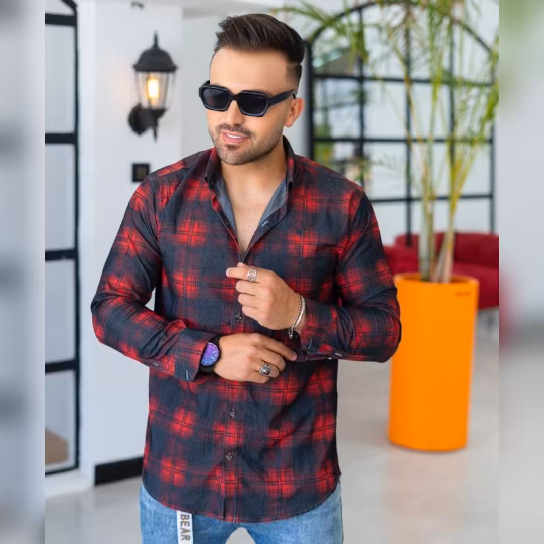 پیراهن آستین بلند چهارخانه مردانه