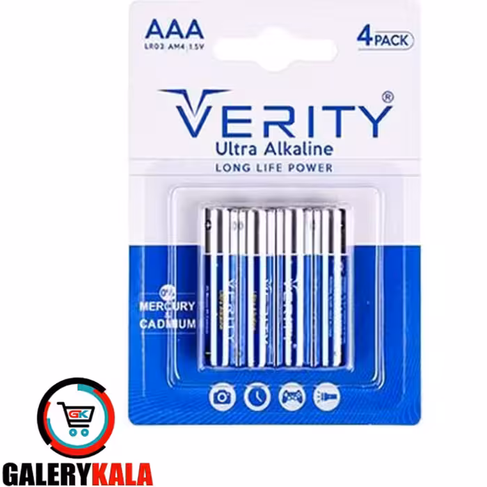 باتری نیم قلمی وریتی مدل LR3 1.5V Ultra Alkaline بسته چهار عددی