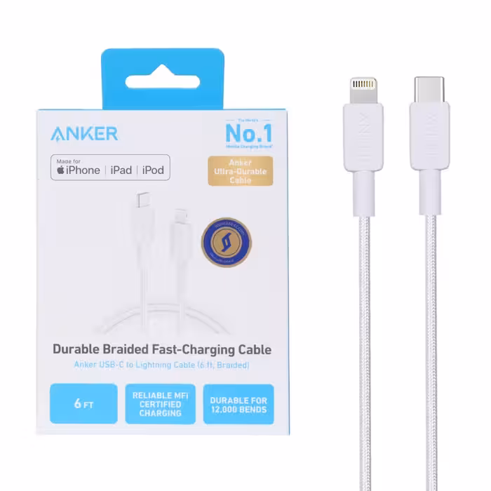 کابل شارژ فست 1.8 متری ANKER Type-C to Lightning مدل A81B - سفید
