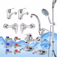 ست 15 عددی شیرآلات برند آیدا صنعت مدل قهرمان اردکی | شیر ظرفشویی   دو عدد شیر روشویی   شیر حمام   شیر توالت   علم دوش یونیکا کروم   دو عدد شلنگ توالت   دو عدد شلنگ استیل   چهار عدد شیر پیسوار | کروم براق