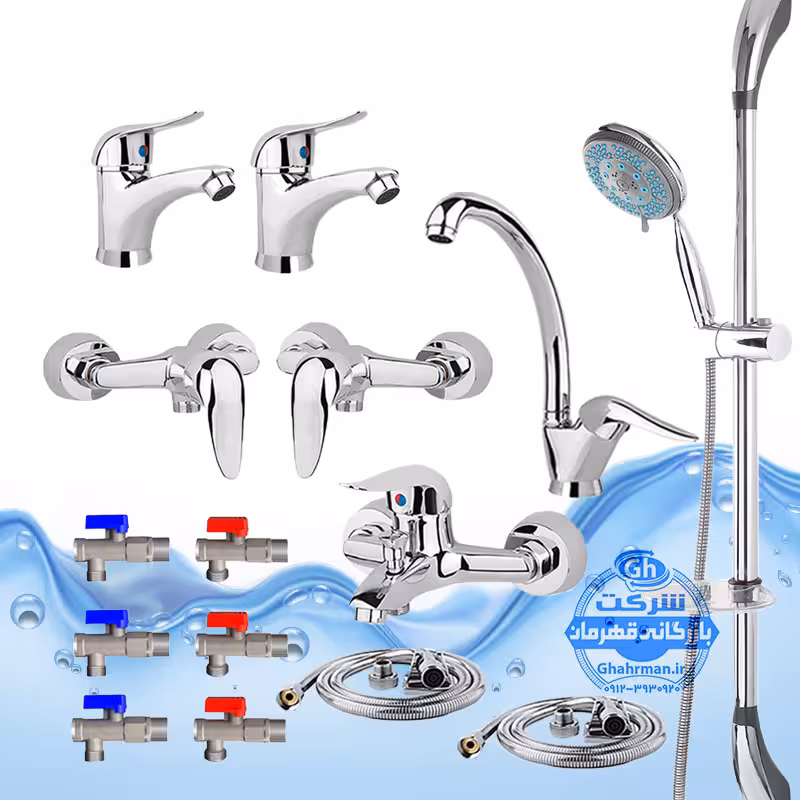ست 15 عددی شیرآلات برند آیدا صنعت مدل قهرمان اردکی | شیر ظرفشویی   دو عدد شیر روشویی   شیر حمام   شیر توالت   علم دوش یونیکا کروم   دو عدد شلنگ توالت   دو عدد شلنگ استیل   چهار عدد شیر پیسوار | کروم براق