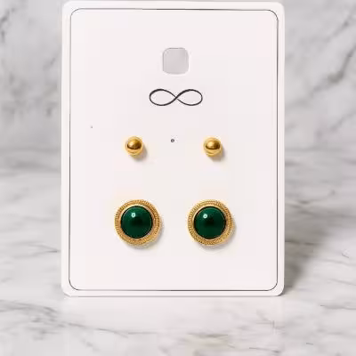 پک گوشواره دو عددی میخی سبز و طلایی