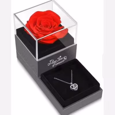 جعبه جواهرات باکس گل دار کشویی مشکی وارداتی با رز جاودان