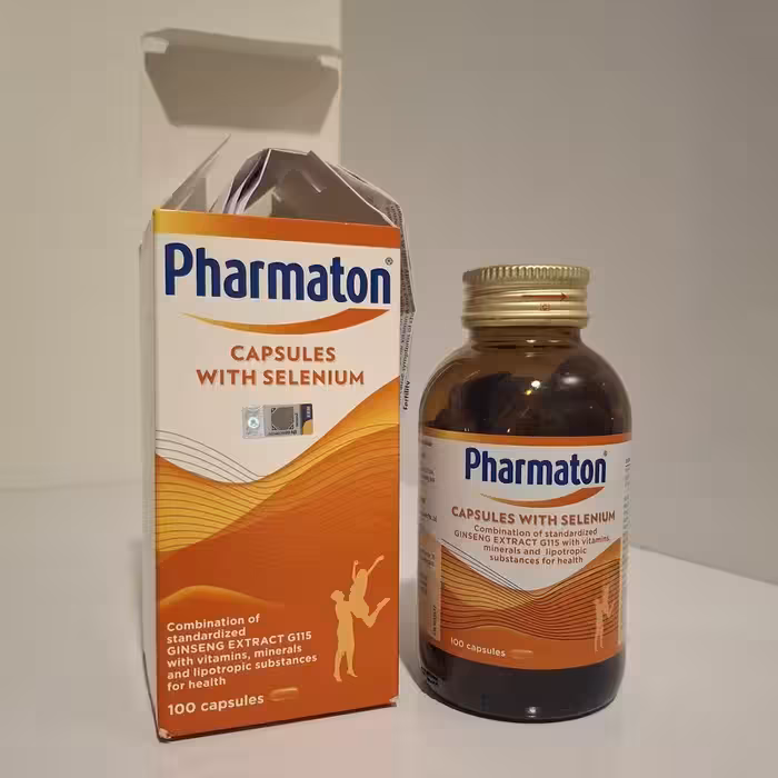 کپسول PHARMATON فارماتن مدل CAPSULES WITH SELENIUM مولتی ویتامین قوطی100عددی اصل سوئیس-هولوگرام دار
