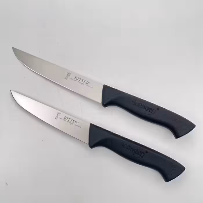 ست 2 عددی کارد آشپزخانه زولینگن (Solingen) آلمان – مدل Ritter با تیغه تیز و دسته مشکی