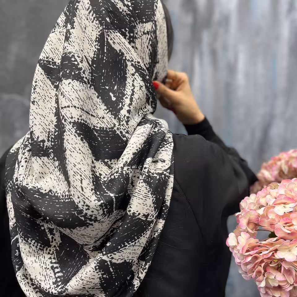 روسری نخ کشمیر مشکی سفید، ارسال رایگان