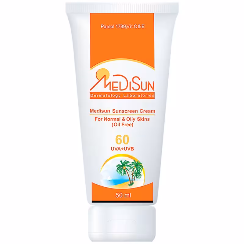 کرم ضد آفتاب بدون رنگ مدیسان SPF60 مناسب پوست چرب و معمولی