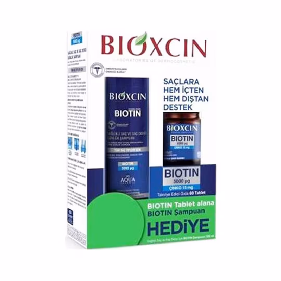قرص بیوکسین بیوتین 5000 میلی گرمی   شامپو بیوتین 300 میلی لیتری - فروشگاه اینترنتی افخمی