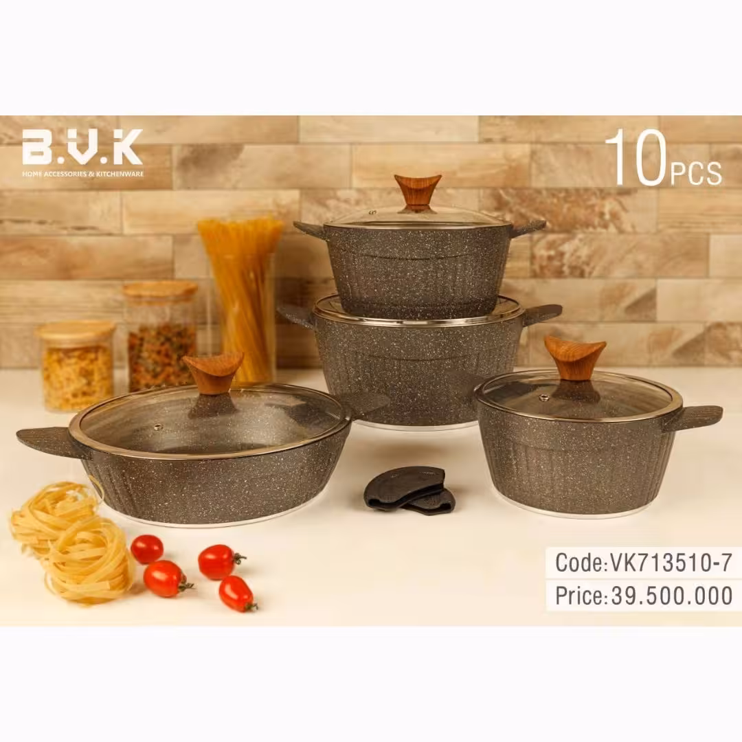 سرویس قابلمه 10 پارچه bvk دورو گرانیت رنگ دودی