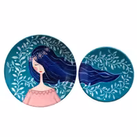 بشقاب سفالی مدل دخترک مجموعه دو عددی