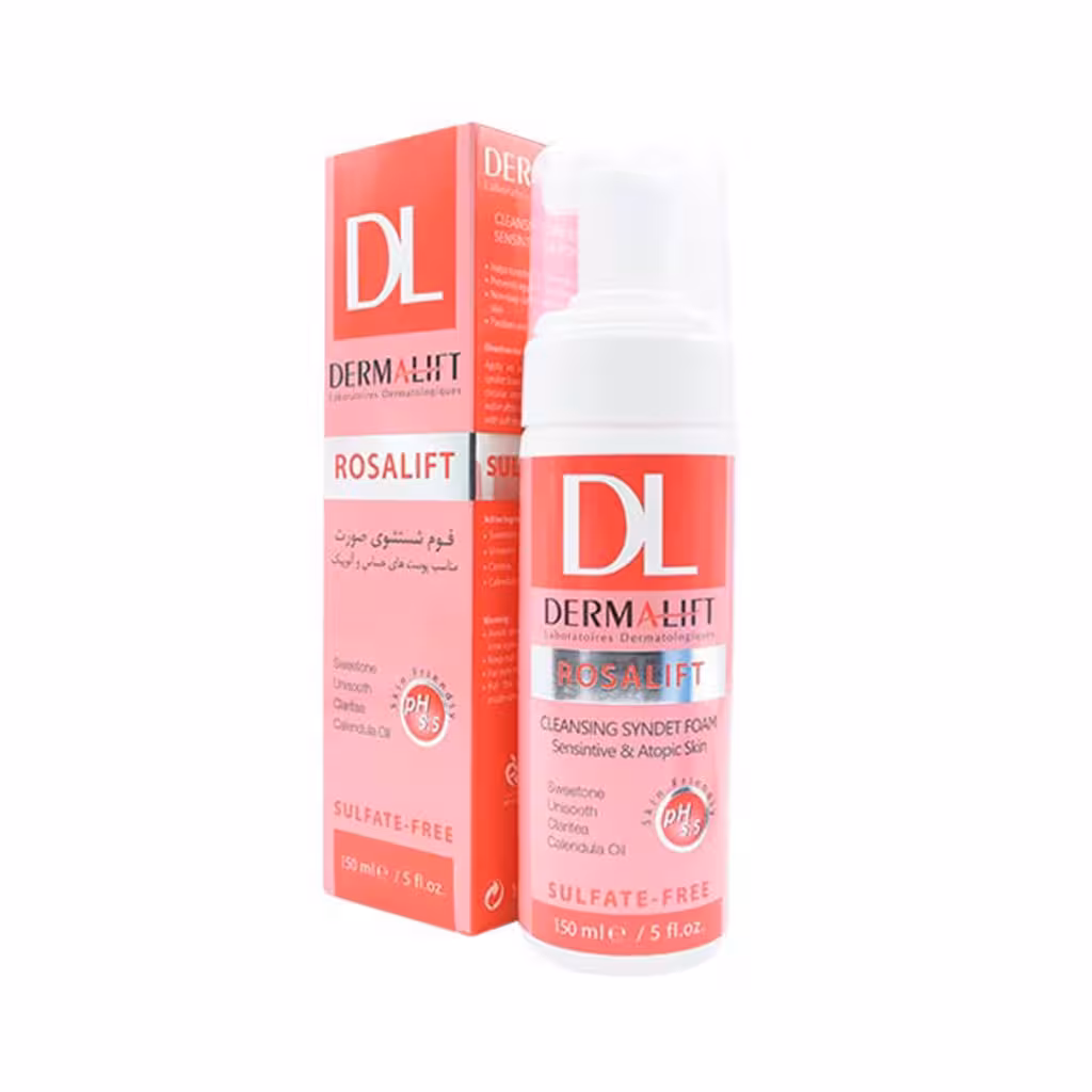 فوم شستشوی صورت رزالیفت درمالیفت مناسب پوست های حساس Dermalift Rosalift cleaning syndet Foam