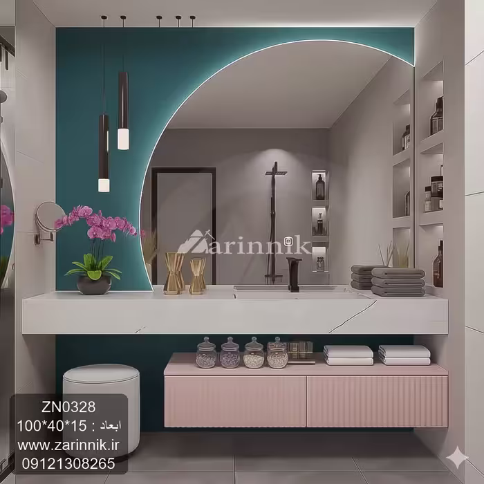 آینه و روشویی سرامیکی مدرن سفید زرین نیک کد ZN0328