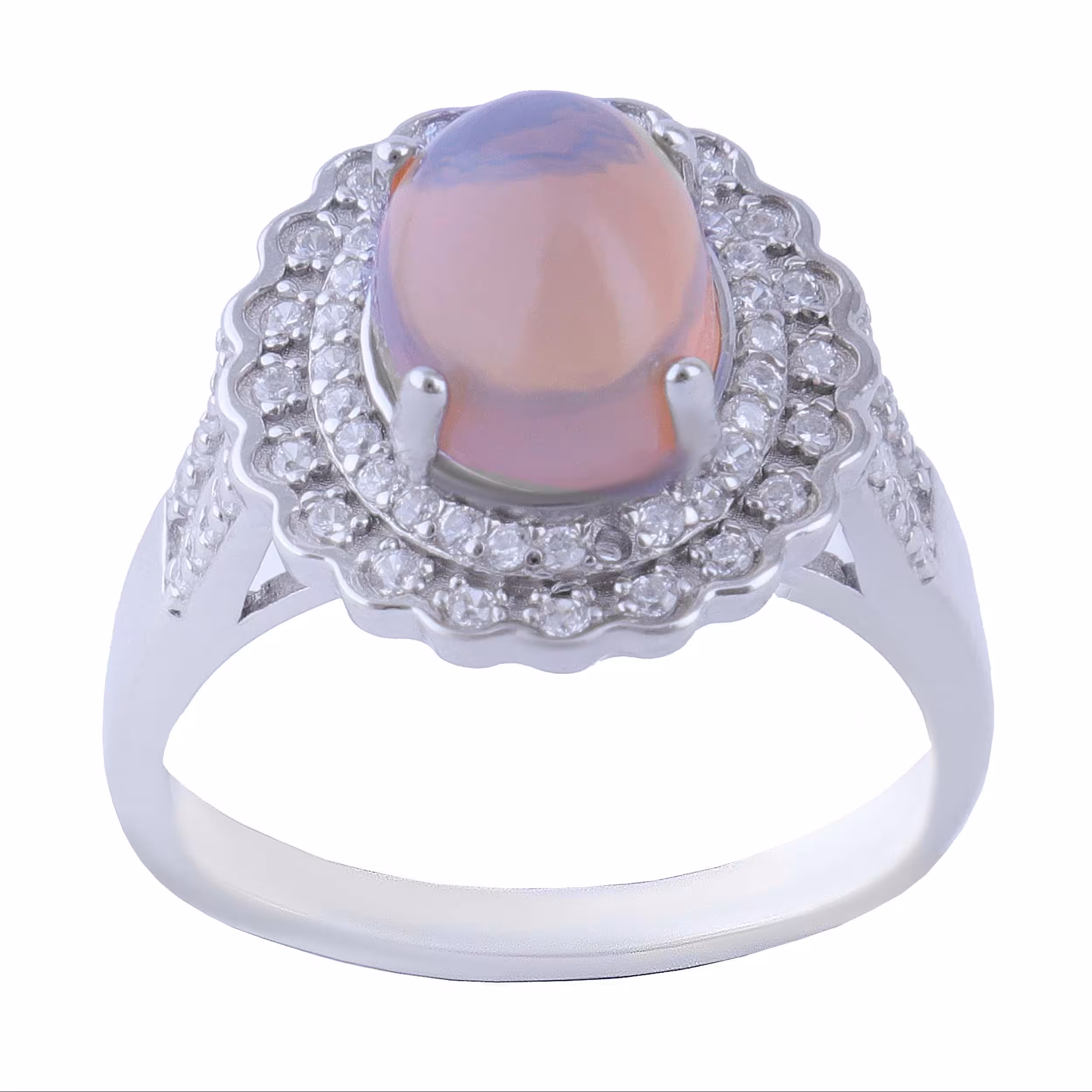 انگشتر نقره زنانه بازرگانی میلادی مدل سنگ اوپال ن آبکاری راددیوم کد AWR1503