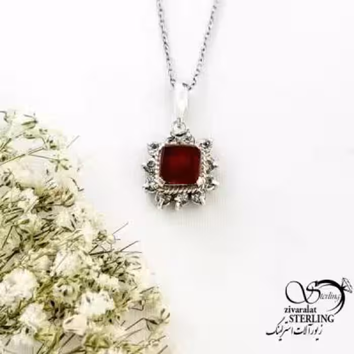 گردنبند نقره عقیق قرمز عیار 925 کد 19782