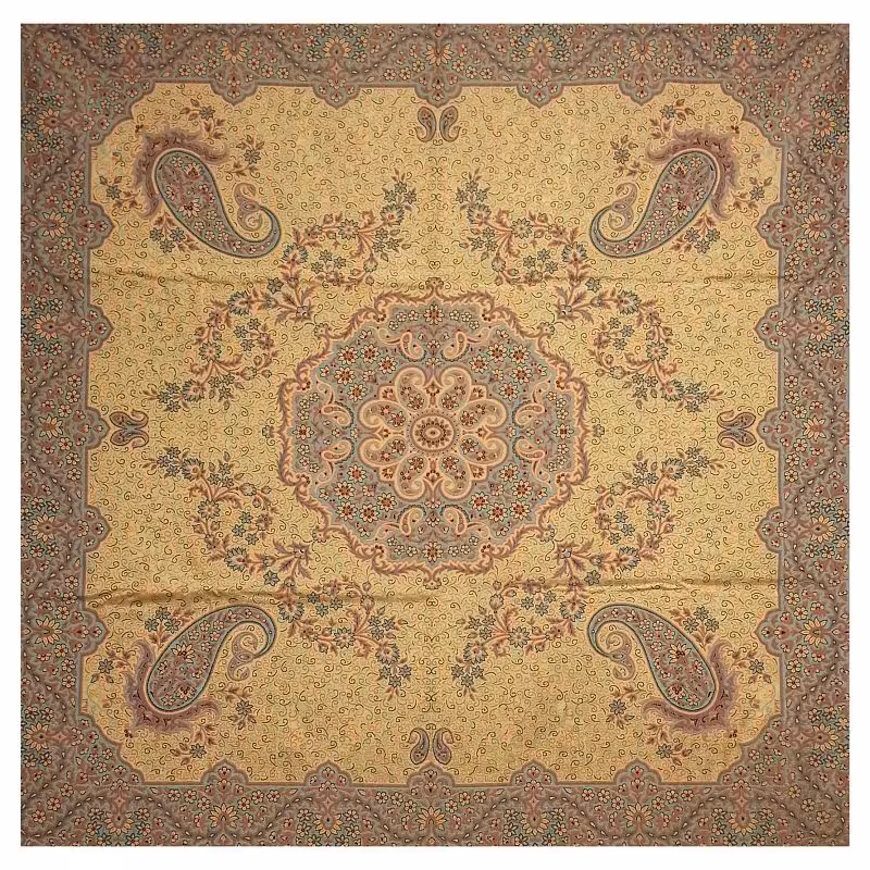 رومیزی مربع ترمه ابریشم تار سفید کد TRM45